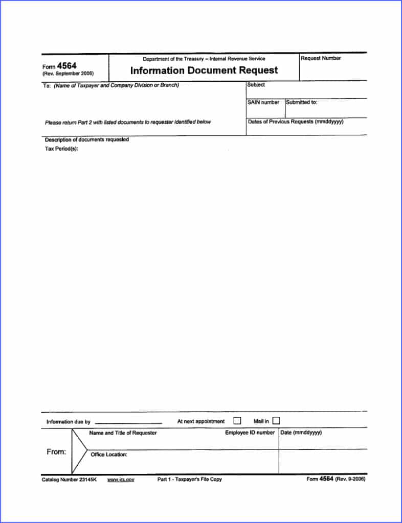 Form 4564, Information Document Request (IDR) 1 issued during IRS examination